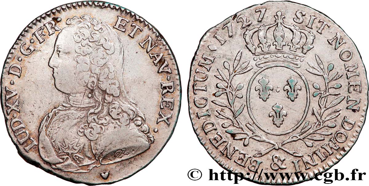LOUIS XV &nbsp;THE WELL-BELOVED&nbsp; Demi-écu aux branches d&nbsp;olivier, buste habillé 1727 Aix-en-Provence fSS/SS