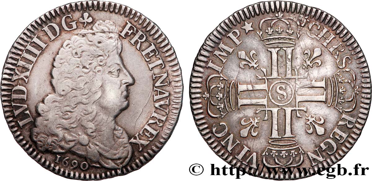 LOUIS XIV  THE SUN KING  Demi-écu aux huit L, 1er type 1690 Reims q.SPL/SPL