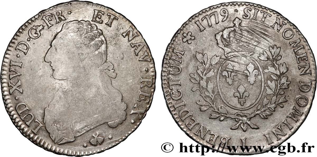 LOUIS XVI Écu aux branches d olivier 1779 Bayonne VF/XF