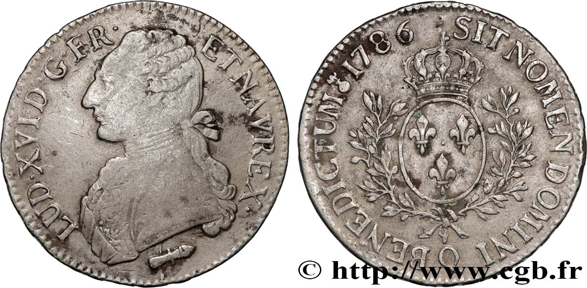 LOUIS XVI Écu aux branches d olivier 1786 Perpignan VF/XF