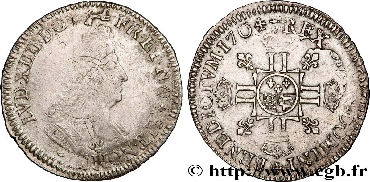 LOUIS XIV  THE SUN KING  Demi-écu de Béarn aux huit L, 2e type 1704 Pau S/SS