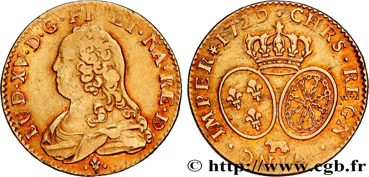 LOUIS XV DIT LE BIEN AIMÉ Louis d or aux écus ovales, buste habillé 1729 Pau TB+/TTB