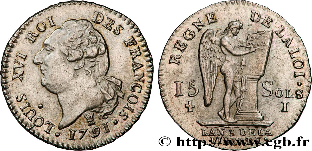 LOUIS XVI 15 sols dit  au génie , type FRANÇOIS 1791 Limoges SPL