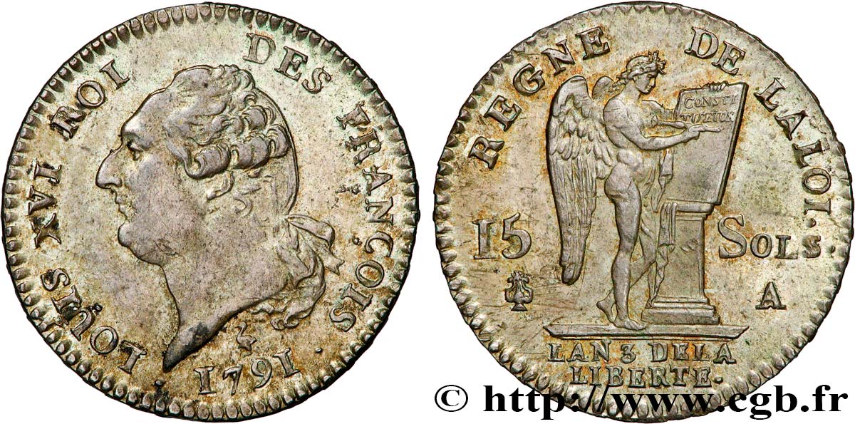 LOUIS XVI (MONARQUE CONSTITUTIONNEL)  15 sols dit  au génie , type FRANÇOIS 1791 Paris SUP