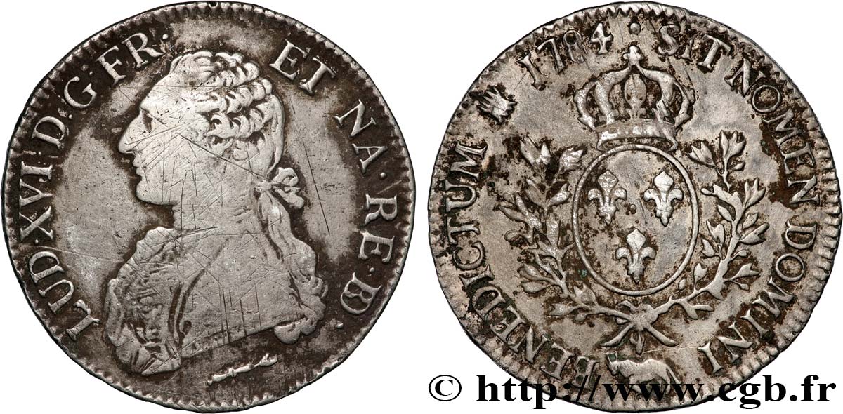 LOUIS XVI Écu aux branches d olivier 1784 Pau BC+