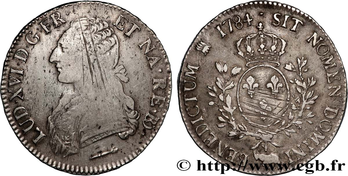 LOUIS XVI Écu aux branches d olivier 1784 Pau VF/XF