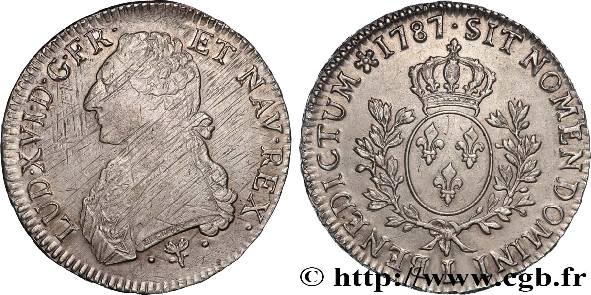 LOUIS XVI Écu aux branches d olivier 1787 Bayonne XF/AU