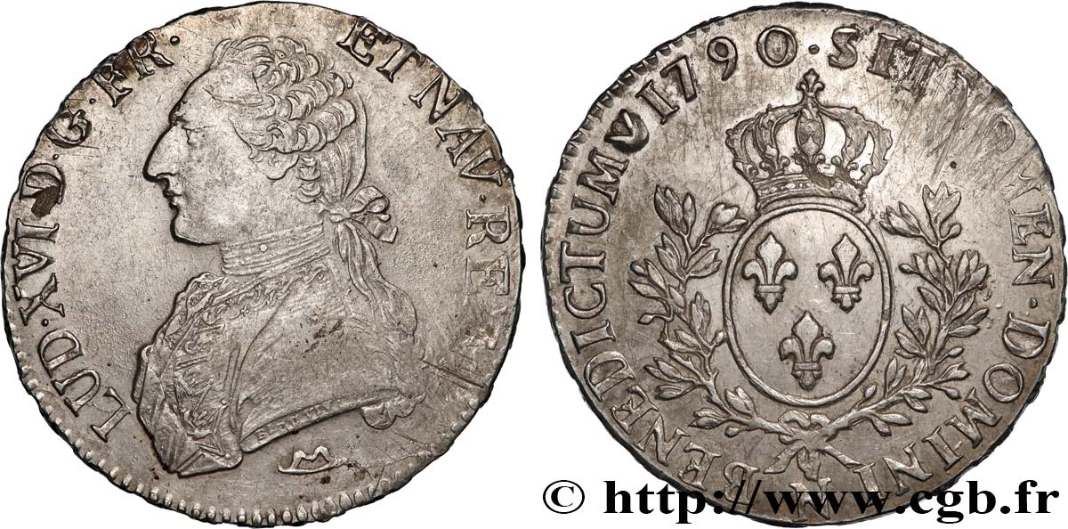 LOUIS XVI Écu aux branches d&nbsp;olivier 1790 Montpellier TTB+