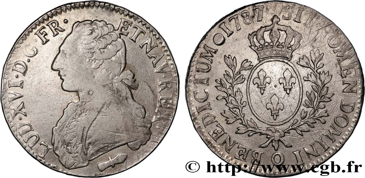 LOUIS XVI Écu aux branches d olivier 1787 Perpignan VF