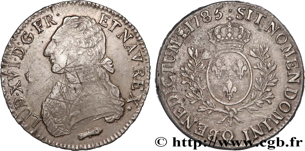 LOUIS XVI Écu aux branches d olivier 1785 Perpignan VF/XF