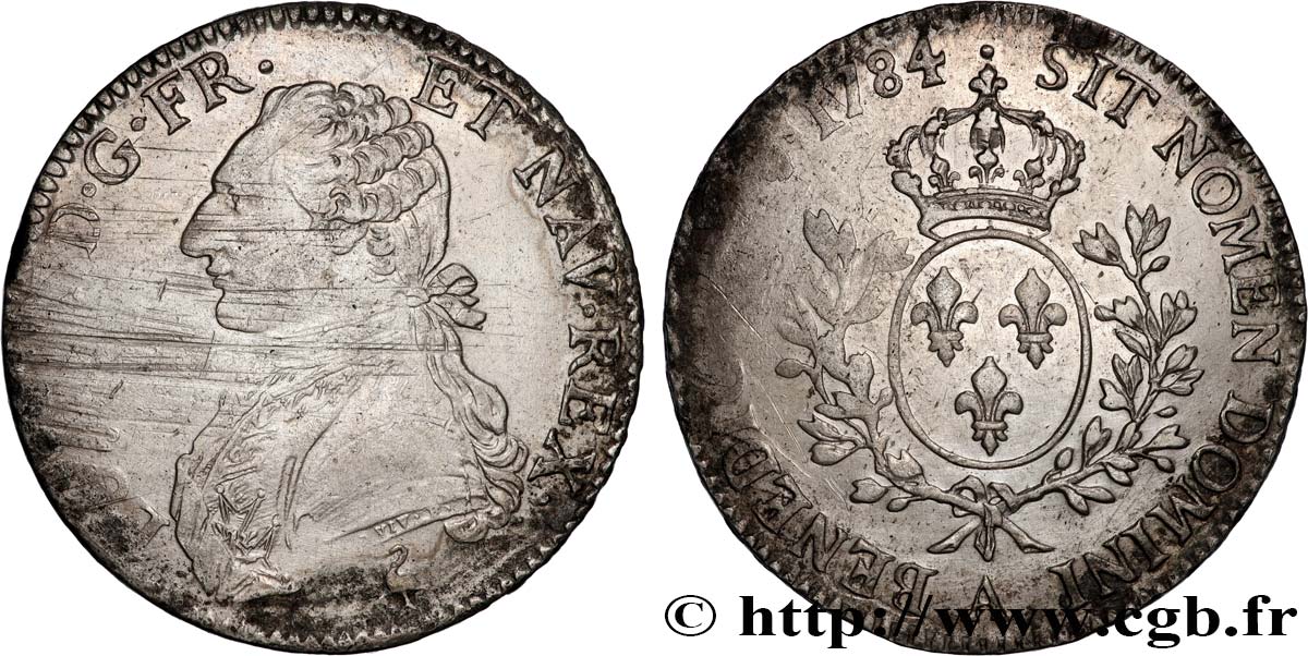 LOUIS XVI Écu aux branches d olivier 1784 Paris VF