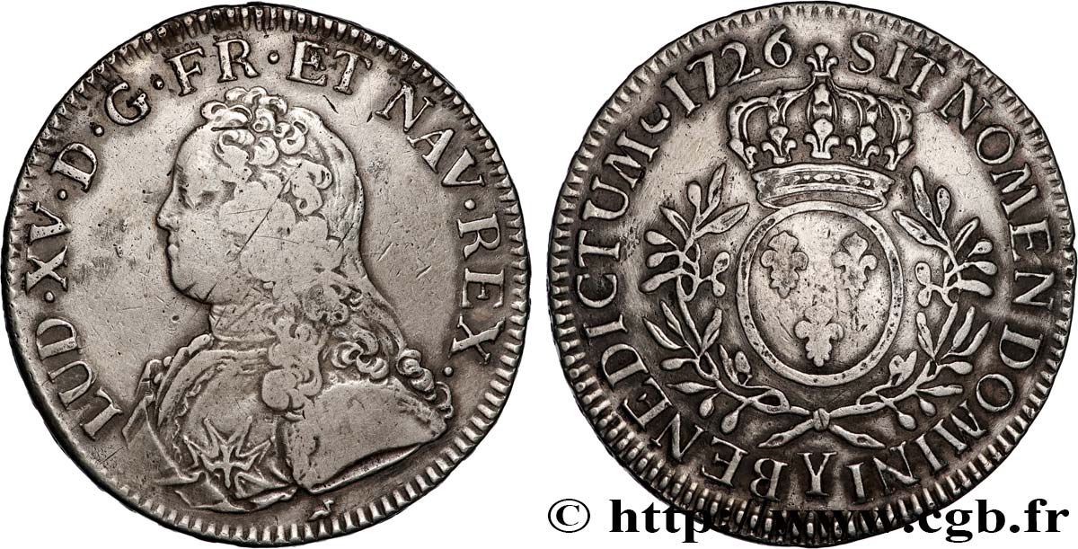 LOUIS XV DIT LE BIEN AIMÉ Écu aux branches d olivier, buste habillé 1726 Bourges TB+/TTB