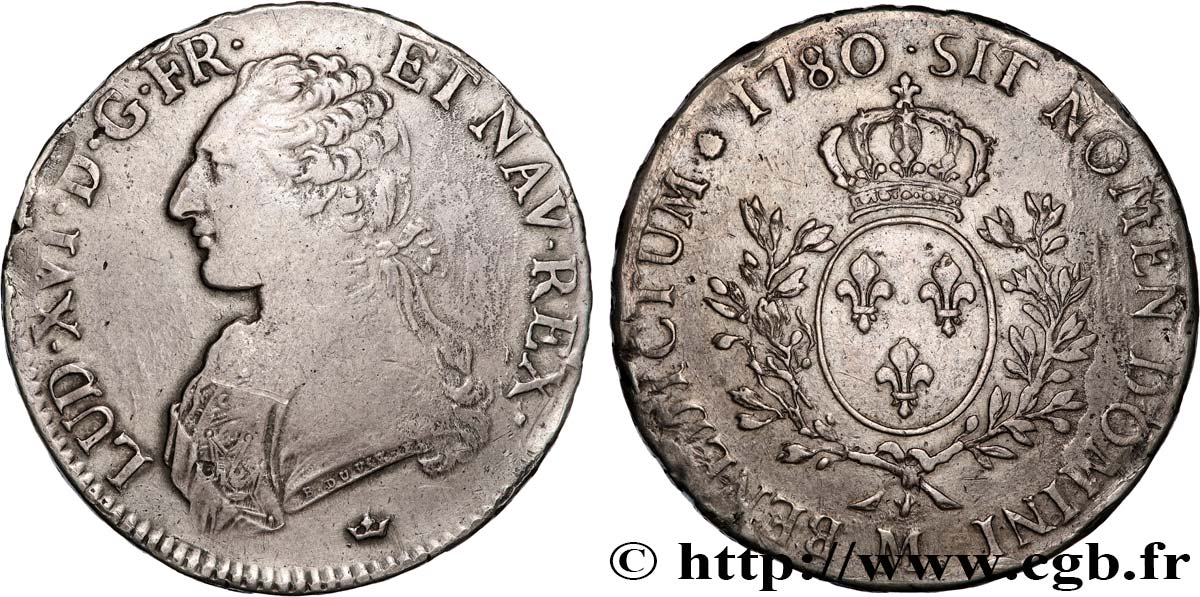 LOUIS XVI Écu aux branches d olivier 1780 Toulouse TB+/TTB