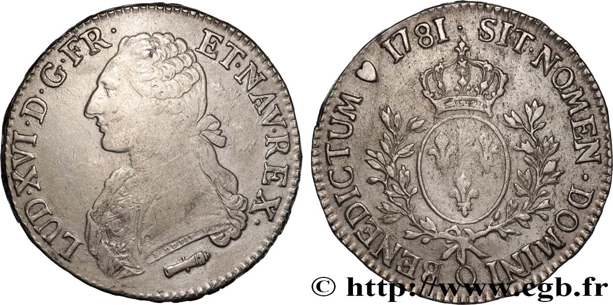 LOUIS XVI Écu aux branches d olivier 1781 Perpignan VF/XF