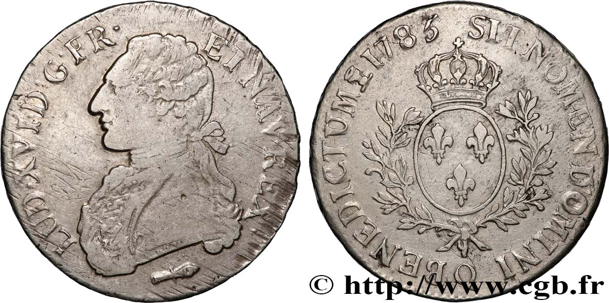 LOUIS XVI Écu aux branches d olivier 1785 Perpignan VF