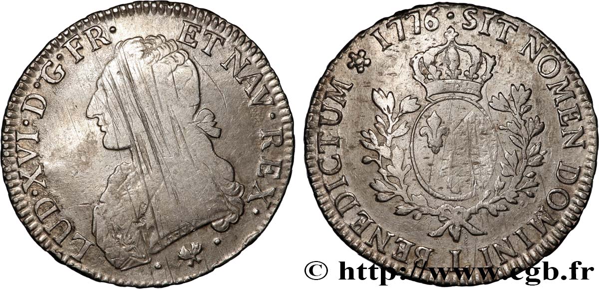 LOUIS XVI Écu aux branches d olivier 1776 Bayonne VF