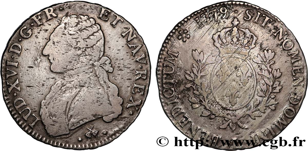 LOUIS XVI Écu aux branches d olivier 1779 Bayonne VF