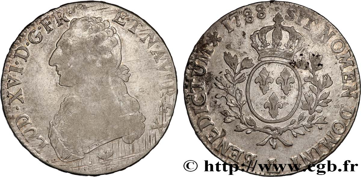 LOUIS XVI Écu aux branches d olivier 1788 Bayonne VF/XF