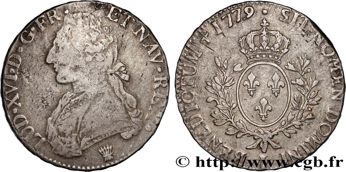 LOUIS XVI Écu aux branches d olivier 1779 Limoges VF/XF