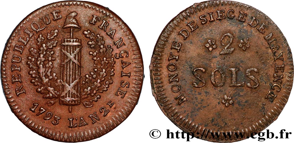 SIÈGE DE MAYENCE 2 sols siège de Mayence 1793  TTB+