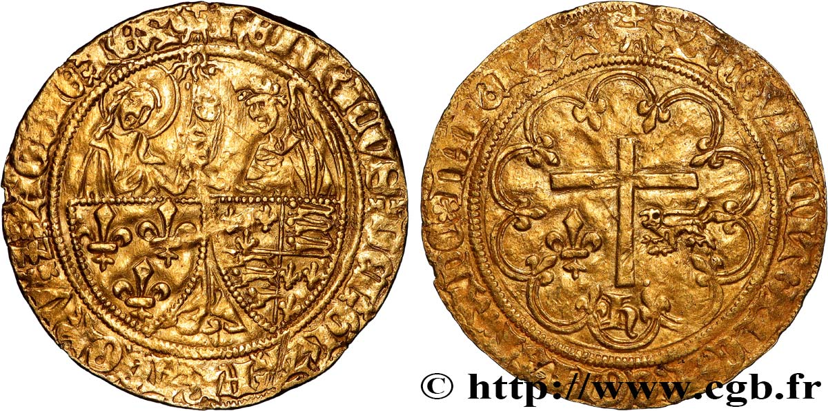 HENRY VI DE LANCASTRE - ROI DE FRANCE (1422-1453) - ROI D ANGLETERRE (1422-1461) et (1470-1471) Salut d or n.d. Amiens TTB