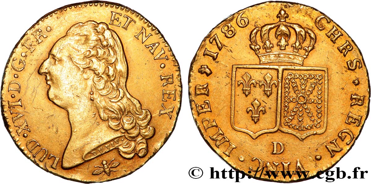 LOUIS XVI Double louis d’or aux écus accolés 1786 Lyon MBC+