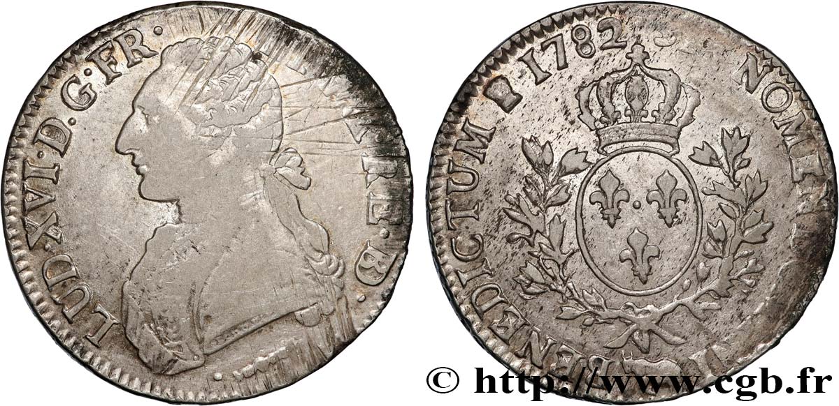 LOUIS XVI Écu aux branches d olivier 1782 Pau VF/XF