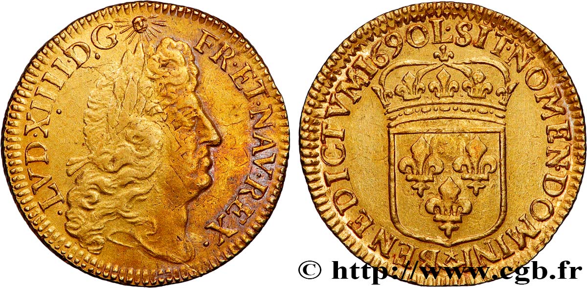 LOUIS XIV  THE SUN KING  Louis d or à l écu 1690 Bayonne BB/q.SPL