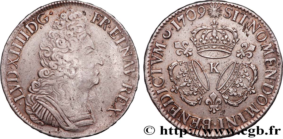 LOUIS XIV  THE SUN KING  Écu aux trois couronnes 1709 Bordeaux fSS/SS