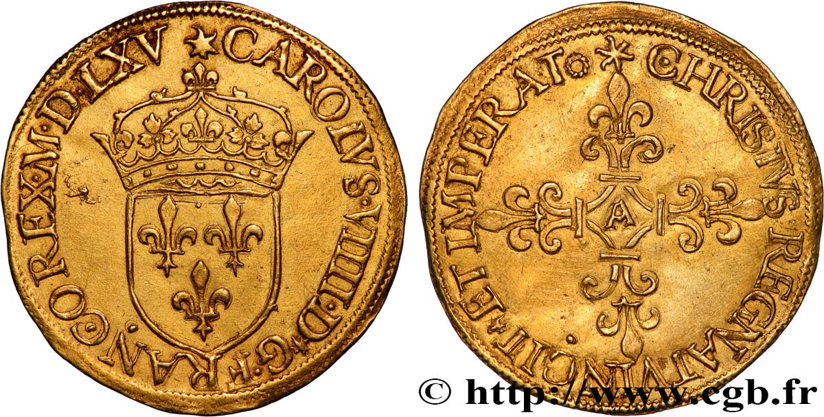 CHARLES IX Écu d or au soleil, 1er type 1565 (MDLXV) Paris AU