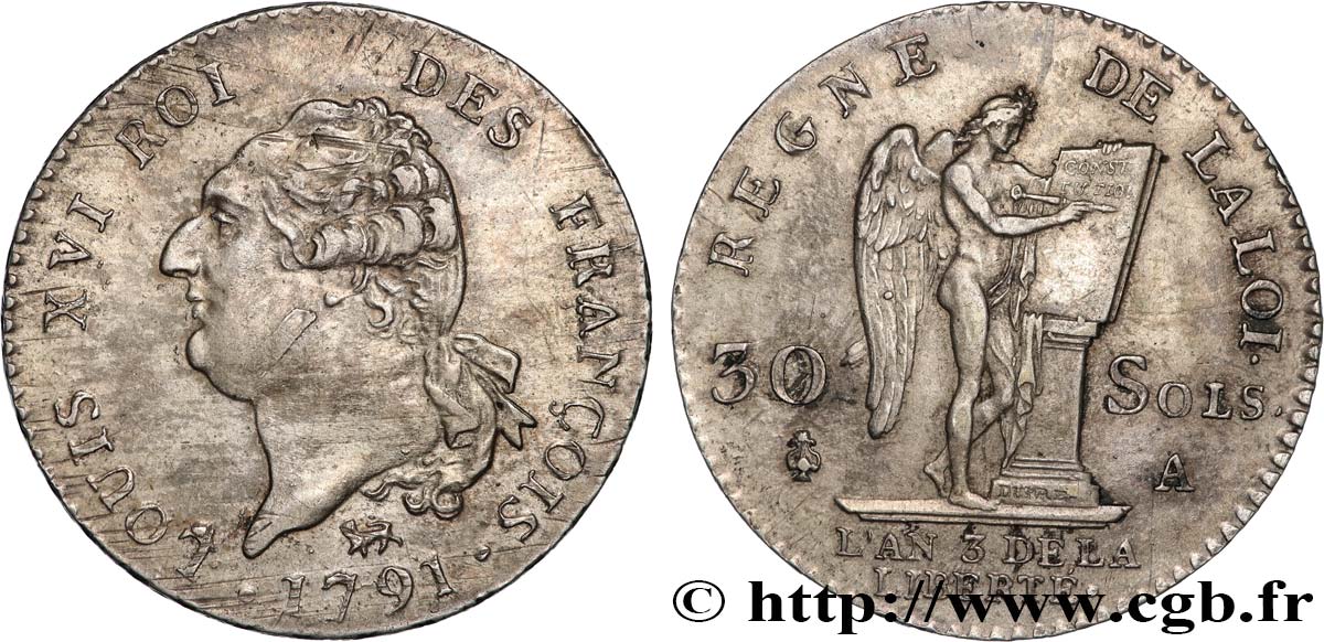 LOUIS XVI (MONARQUE CONSTITUTIONNEL)  30 sols dit  au génie , type FRANÇOIS 1791 Paris SUP/TTB+