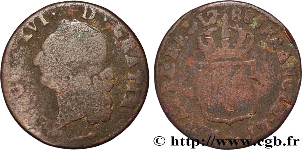 LOUIS XVI Sol dit &nbsp;à l&nbsp;écu&nbsp; de Béarn 1788 Pau B