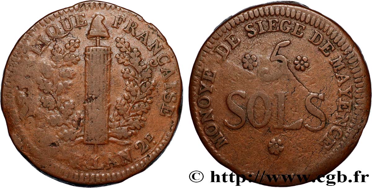 SIÈGE DE MAYENCE 5 sols siège de Mayence 1793  TB+