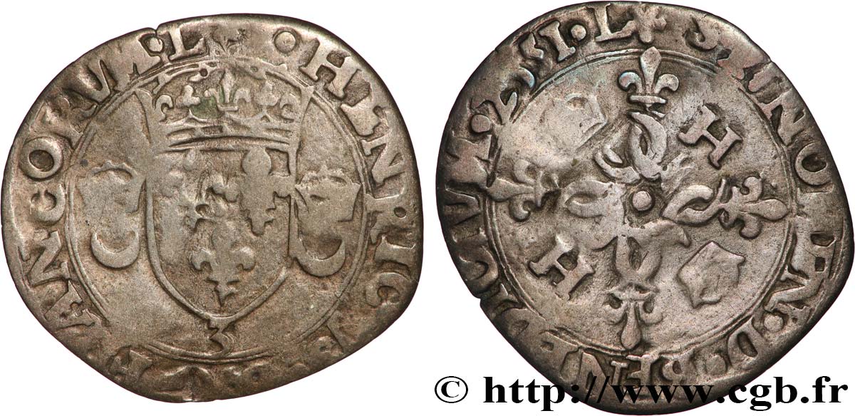HENRI II Douzain aux croissants 1551 Grenoble TB+
