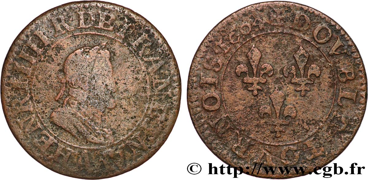 HENRY IV Double tournois, 1er type de Paris (légende française) 1604 Paris, Moulin des Étuves fSS