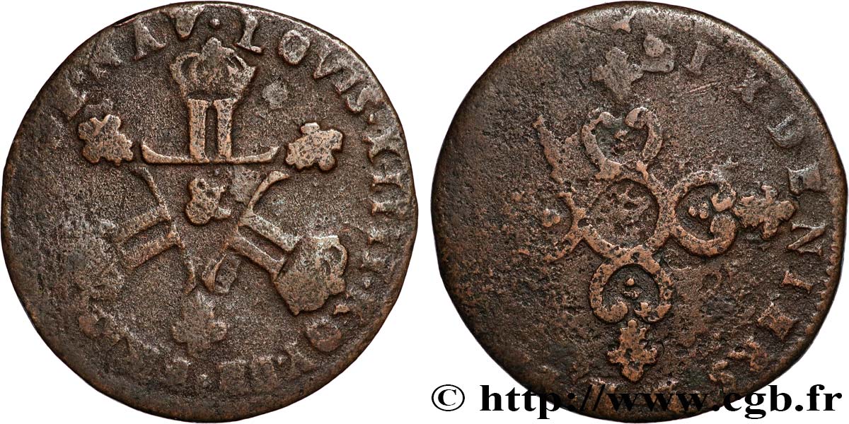 LOUIS XIV LE GRAND OU LE ROI SOLEIL Six deniers dits  Dardenne  n.d. Aix-en-Provence B+