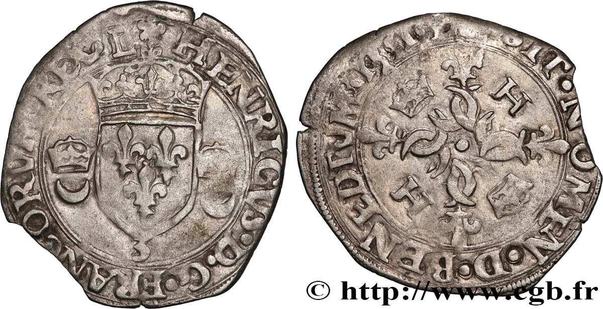 HENRI II Douzain aux croissants 1551 Grenoble TTB