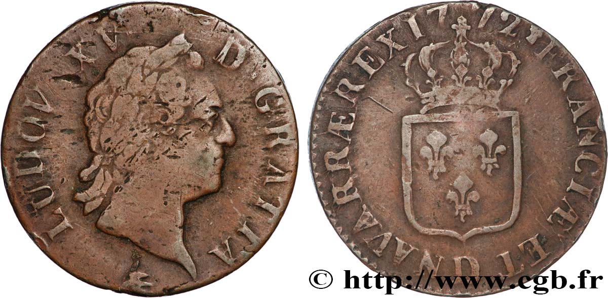 LOUIS XV DIT LE BIEN AIMÉ Sol dit &nbsp;à la vieille tête&nbsp; 1772 Lyon TB