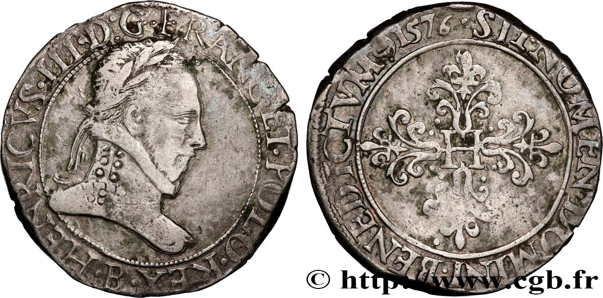 HENRY III Franc au col plat 1576 Rouen VF