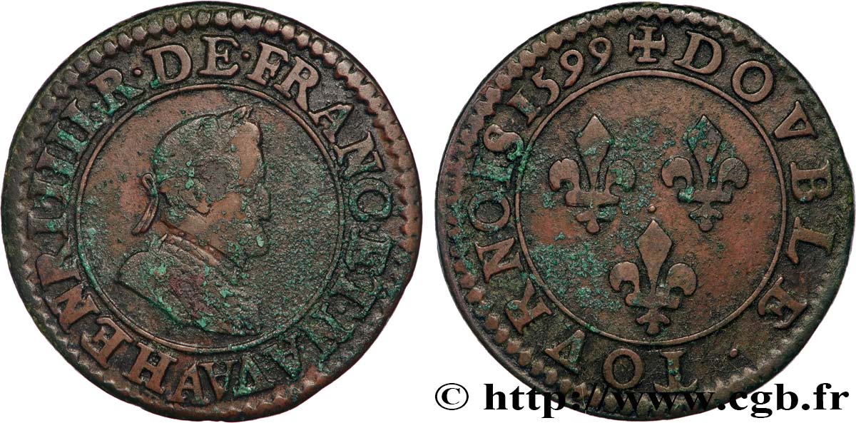 HENRY IV Double tournois, 2e type de Paris (légende française) 1599 Paris, Moulin des Étuves q.SPL