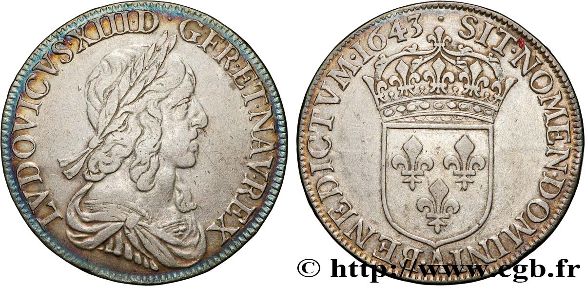 LOUIS XIII Demi-écu, buste drapé et cuirassé (2e buste de Jean Warin) 1643 Paris, Monnaie du Louvre VF/XF