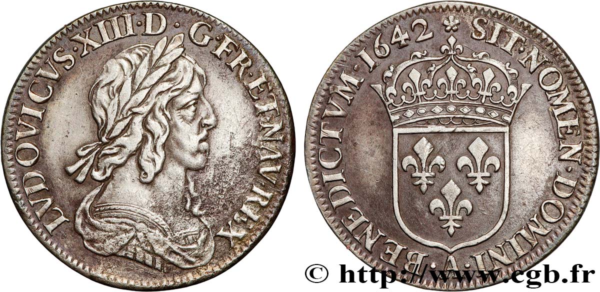 LOUIS XIII  Quart d écu, buste drapé et cuirassé (2e buste de Jean Warin) 1642 Paris, Monnaie de Matignon MBC+/EBC