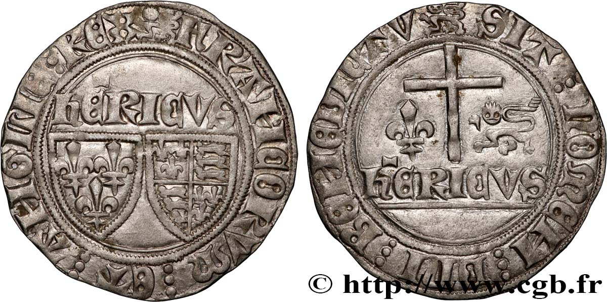 HENRY VI DE LANCASTRE - ROI DE FRANCE (1422-1453) - ROI D ANGLETERRE (1422-1461) et (1470-1471) Blanc aux écus n.d. Rouen TTB+