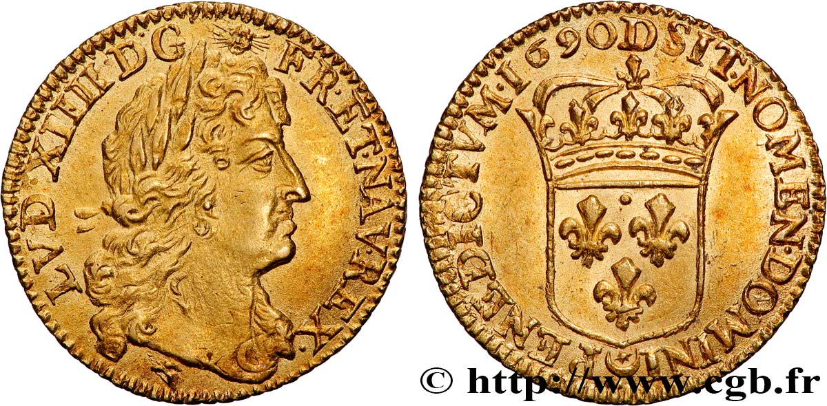 LOUIS XIV  THE SUN KING  Demi-louis d or à l écu 1690 Lyon fVZ/VZ