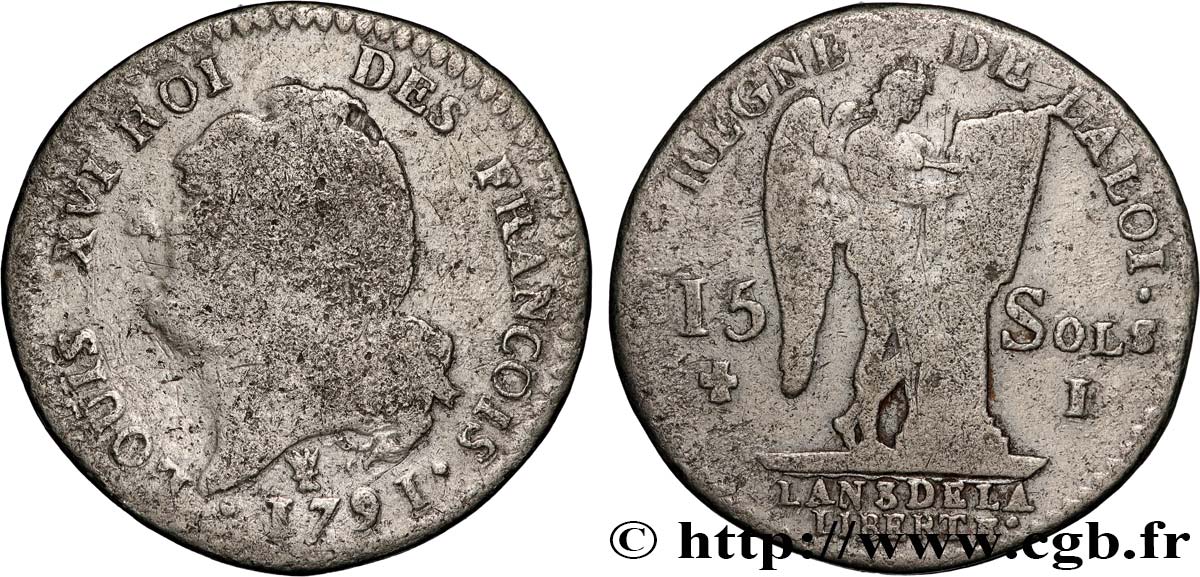 LOUIS XVI (MONARQUE CONSTITUTIONNEL)  15 sols dit  au génie , type FRANCOIS 1791 Limoges TB+