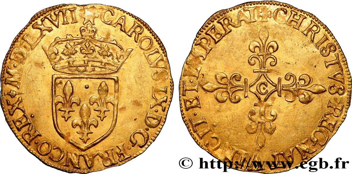 CHARLES IX Écu d or au soleil, 1er type 1567 Saint-Lô EBC