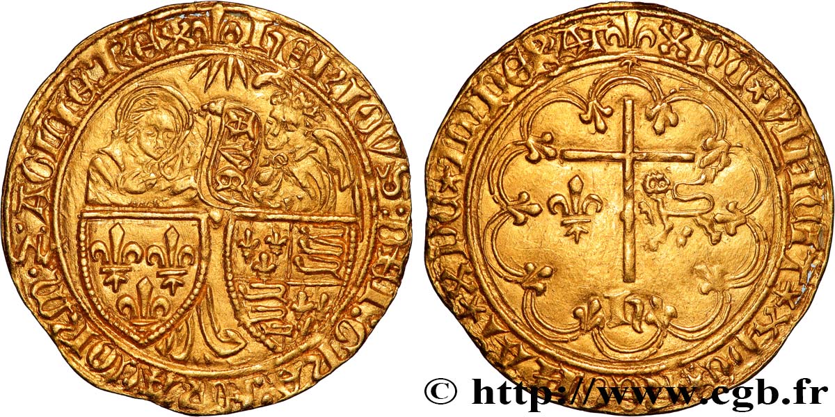 HENRY VI DE LANCASTRE - ROI DE FRANCE (1422-1453) - ROI D ANGLETERRE (1422-1461) et (1470-1471) Salut d or n.d. Saint-Lô SUP/TTB+