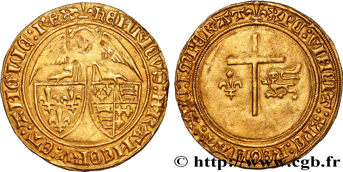 HENRY VI DE LANCASTRE - ROI DE FRANCE (1422-1453) - ROI D ANGLETERRE (1422-1461) et (1470-1471) Angelot d or 24/05/1427 Saint-Lô TTB+