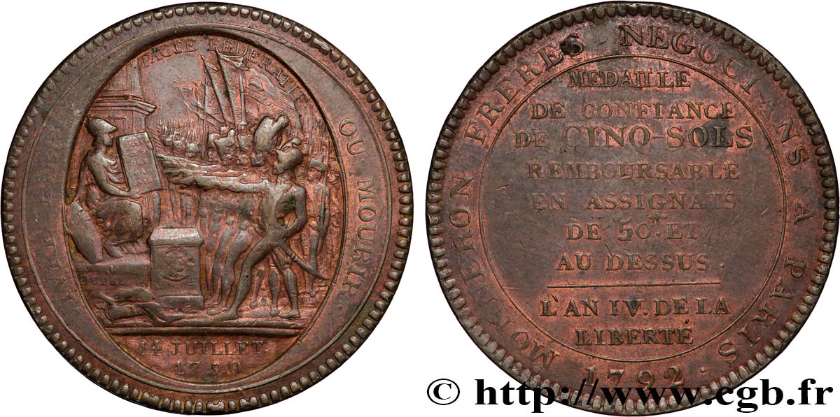 REVOLUTION COINAGE Monneron de 5 sols au serment (An IV), 3e type 1792 Birmingham, Soho q.BB