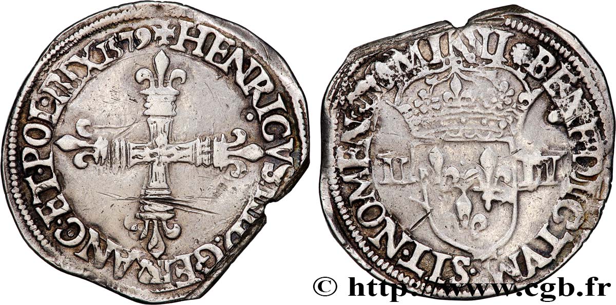 HENRY III Quart d écu, croix de face 1579 Nantes XF